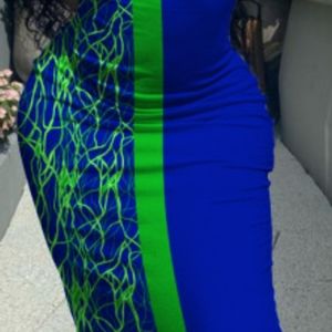 Vibrant blue and green summer dress in sz xl